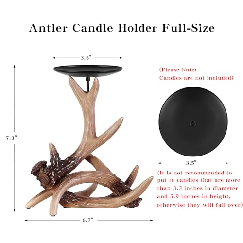 ACH003-2PCS Rustic Antler Candle Holders Fits 3.3" Candles - Brown, Set of 2