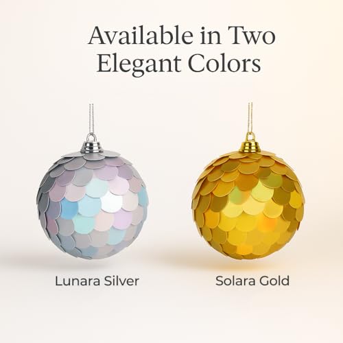 XMIAOX Lunara Silver 3.15 Inch Iridescent Paillettes Christmas Ornament - 4 Pack