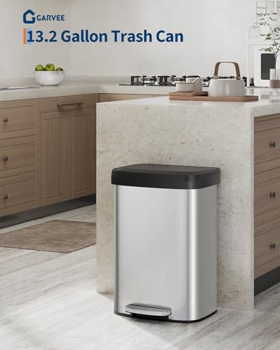 13 Gallon Stainless Steel Kitchen Trash Can with Soft Close Lid
