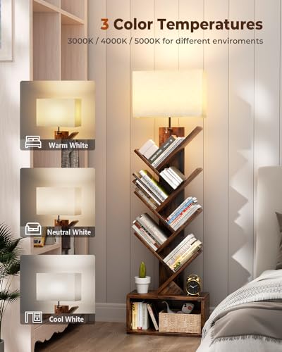 6-Tier Tree Bookshelf with Adjustable LED Lighting, Rustic Brown