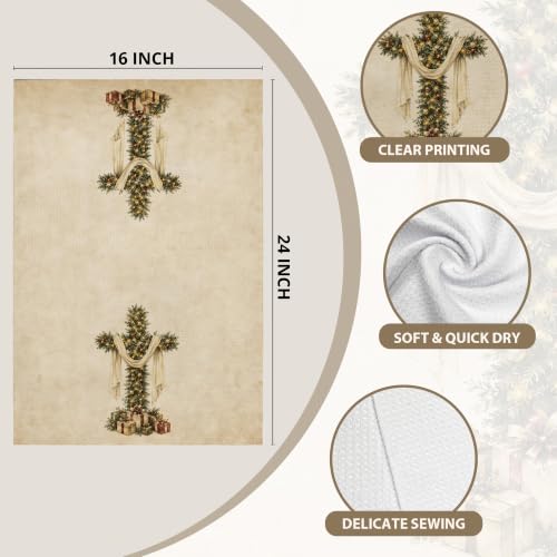 WAITPI Cross Tree Vintage Christian Christmas Kitchen Towels 16x24in – 24x16 Polyester