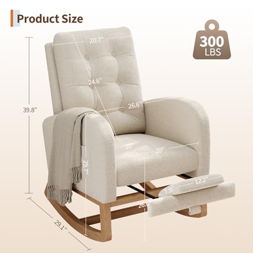 Nursery Rocking Chair with Adjustable Footrest and Teddy Fleece Upholstery