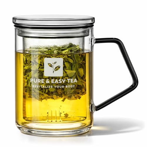 Pure And Easy Glass Tea Infuser Mug 400ml – Plastic-Free Loose Leaf Steeping Cup