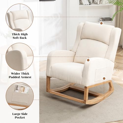 Wingback Nursery Rocking Chair with Retractable Footrest and Side Pocket