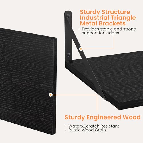 16x12 Deep Floating Wall Shelves Set of 2, Rustic Wood & Metal Bracket