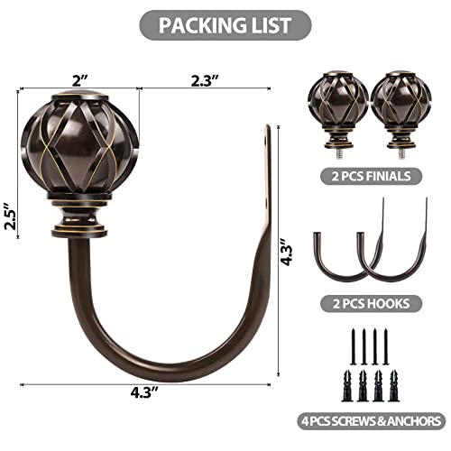 Decorative Wall Mounted Curtain Holdbacks - Bronze Netted Finial Tiebacks