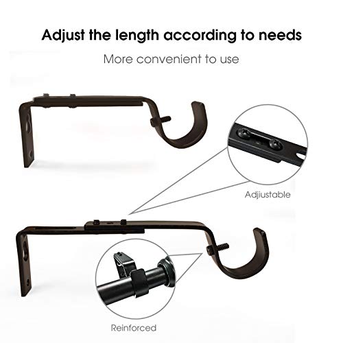 Heavy Duty Adjustable Curtain Rod Brackets, Bronze Metal Holders (Set of 3)