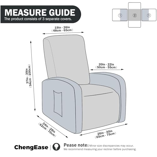 3-Piece Stretch Recliner Chair Covers for Small Recliners - Ivory Striped