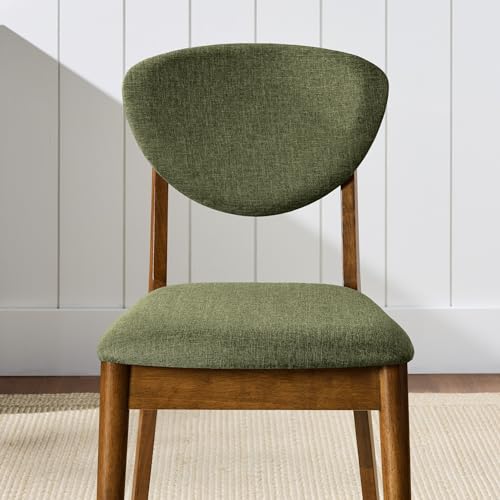 Mid-Century Modern Upholstered Dining Chairs, Set of 2, Walnut and Moss Green