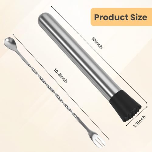 8-Inch Stainless Steel Cocktail Muddler Set with Bar Spoons for Drinks