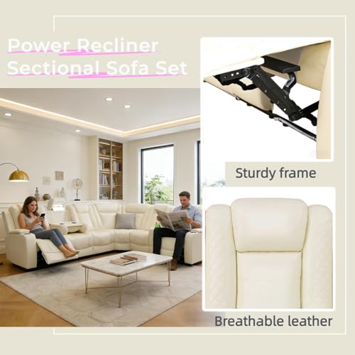 Power Reclining Sectional Sofa Set with LED Lights, USB & Storage