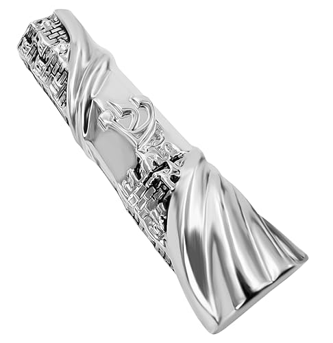 Car Mezuzah with Traveler's Prayer Scroll, Jerusalem Design, 2.2 Inch