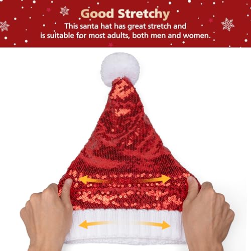 CLOOOUDS Red Sequin Santa Hat Glitter Knitted Xmas Beanie for Adults, 1 Pack