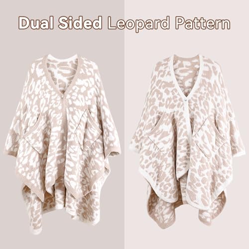 Wearable Blanket Poncho with Pockets, Ultra Soft Plush Reversible Wrap