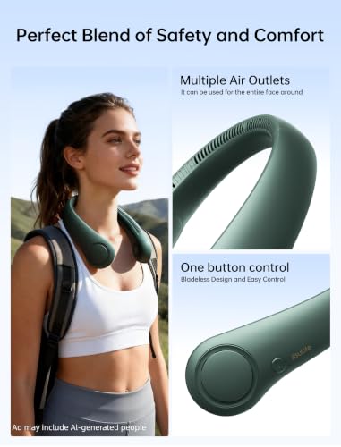 JISULIFE Portable Bladeless Neck Fan 4000mAh 5-Speed Dark Green