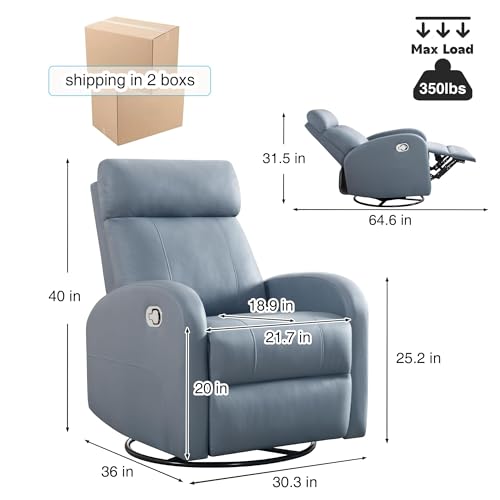 Swivel Rocker Recliner Chair, Manual Faux Leather Glider for Nursery