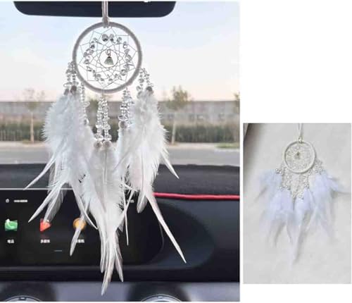 White Handmade Dream Catcher Car Rearview Mirror Hanging Ornament