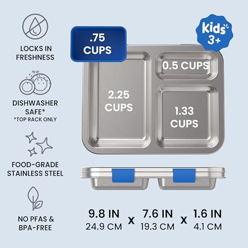 Bentgo Kids Stainless Steel Leak-Resistant Lunch Box - Blue 3-Compartment