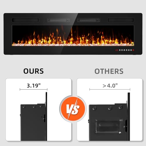 60 Inch Electric Fireplace Recessed And Wall Mounted With Remote