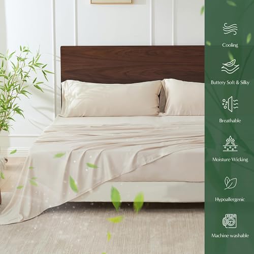 100% Viscose Bamboo Bed Sheet Set - 4 Piece Cooling Bedding, Full