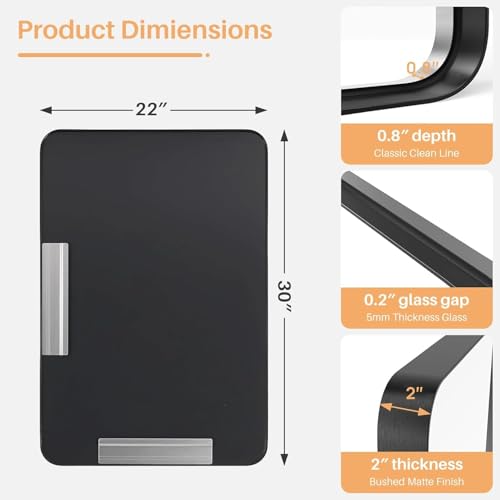 Matte Black Metal Framed Bathroom Wall Mirror - 30x22 Shatterproof Vanity Mirror