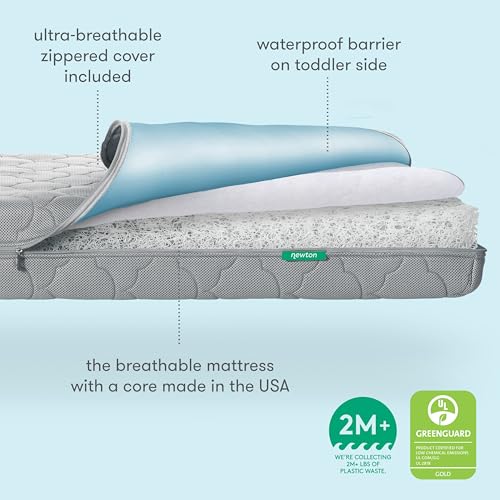 Breathable & Washable Waterproof Crib Mattress - 2-Stage Support, Grey