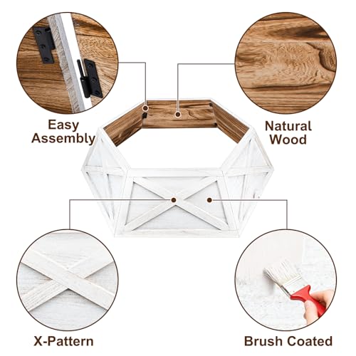 Paulmele White 35'' Hexagon Wooden Tree Collar - Standard Size