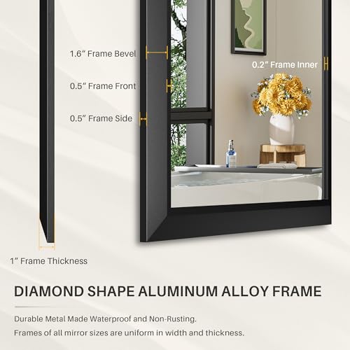 22x30 Inch Black Metal Framed Wall Mirror, Shatter-Proof Bathroom Vanity