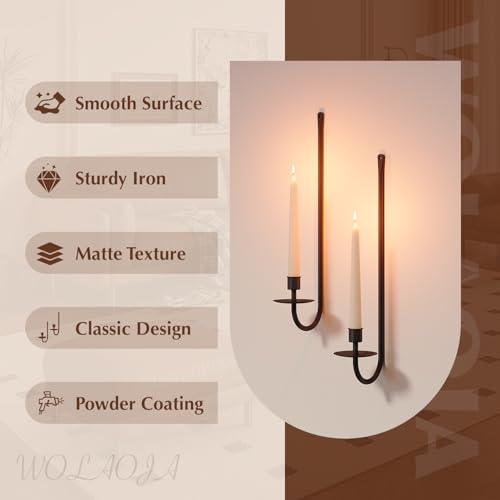 Set of 2 Black Metal Wall Candle Holders - Modern Sconce for Home Decor