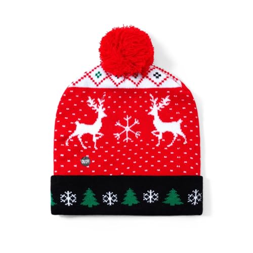 2Pack LED Light Up Christmas Beanie Hats Knitted Holiday Caps - Green & Red