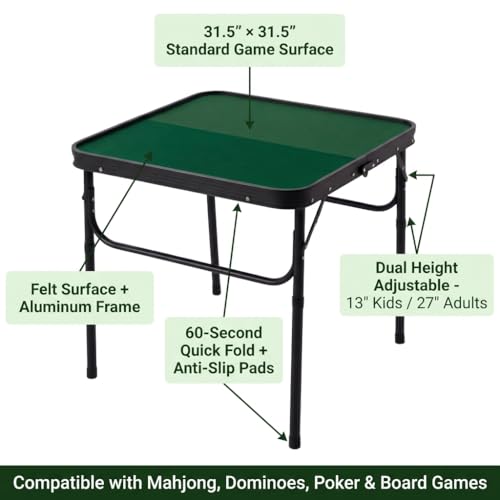 31.5-inch Foldable Mahjong Table with Flocked Mat & Dual-Height Adjustment