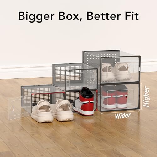 Clear Plastic Stackable Shoe Storage Boxes - 15 Pack Interlocking Organizers