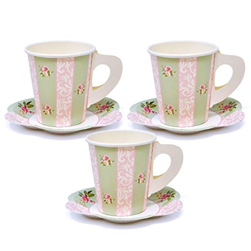 Gift Boutique Floral Tea Party Paper Cups & Saucers Set - 24 Pack, 5 Inch