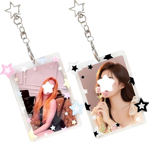 2-Piece Star Acrylic Photocard Holder Keychain for 3-Inch Idol Photo Cards