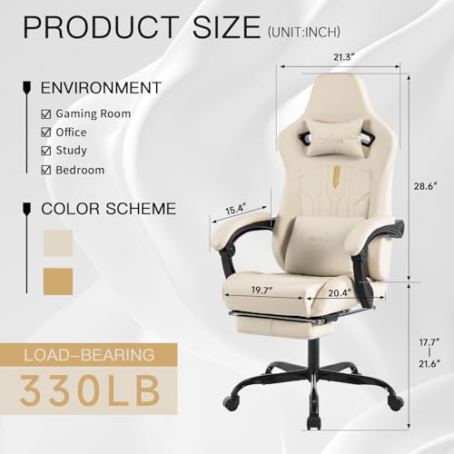 Ergonomic Gaming Chair with Massage Lumbar Support, Footrest & PU Leather