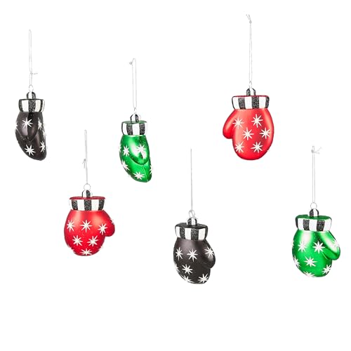 Rustic Mini Set of 6 Glass Christmas Ornaments - Holiday Mitten Decorations
