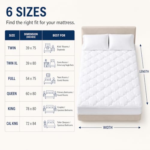 CozyLux Quilted Twin XL Mattress Pad - 450 GSM Cotton Top (8-21 Inch Pocket)