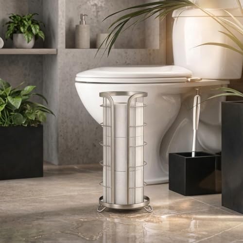 Freestanding Toilet Paper Holder Stand - Metal Bathroom Tissue Organizer