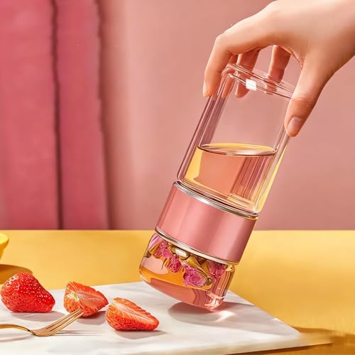 Yosoo Health Gear Rose Gold 420ml Double Layer Stainless Steel Tea Infuser Bottle – Leak Proof, Reusable Water Bottle for Office & Travel