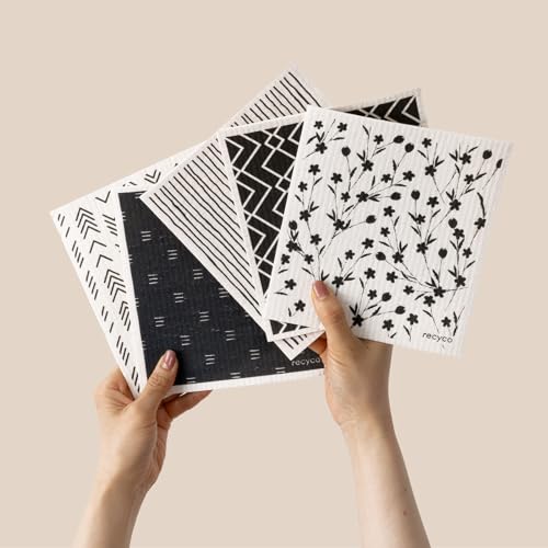 RECYCO Geometric Swedish Dishcloths 5-Pack - Reusable Cellulose Kitchen Wipes