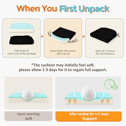 Memory Foam Dining Chair Cushions with Ties, Waterproof Linen, 4 Pack, Black