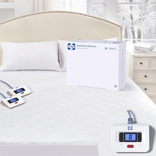 Heated Mattress Pad Queen Size with Plush Coral Fleece Top