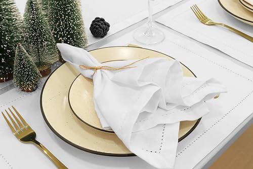 18x18 Inch Cotton Cloth Napkins - Set of 12 Washable White Dinner Napkins