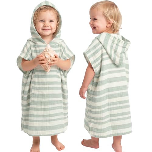 Konssy Muslin Cotton Toddler Hooded Towel Poncho with Pocket (1-3 Yrs)