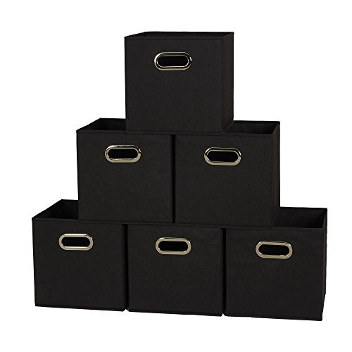 Foldable Fabric Storage Bins 6-Piece Set with Handles, Black