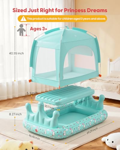 Kids Portable Air Mattress with Play Tent and Electric Pump for Travel