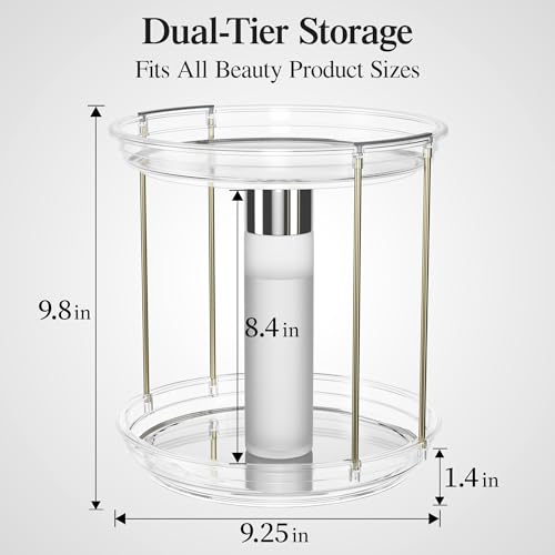 Delamu 2-Tier Rotating Makeup Organizer - 9.3-inch Clear Vanity Storage