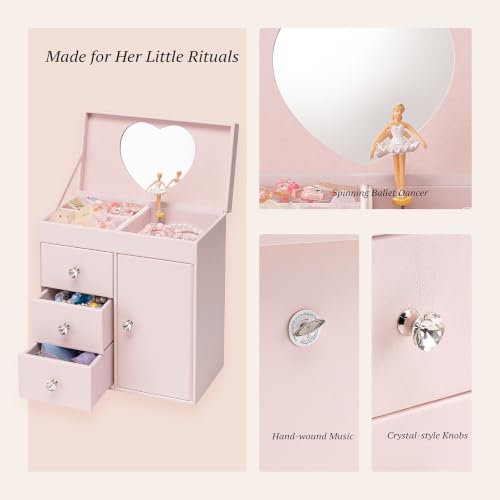 Musical Jewelry Box for Girls with Spinning Ballerina and Mirror, Pink