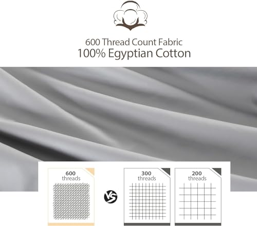 100% Cotton King Size Pillow Protectors, 600 Thread Count Gray, Set of 2