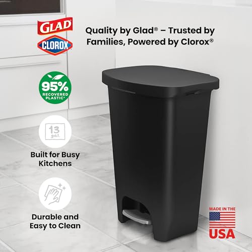 Glad 13-Gallon Plastic Step Trash Can with Clorox Odor Protection